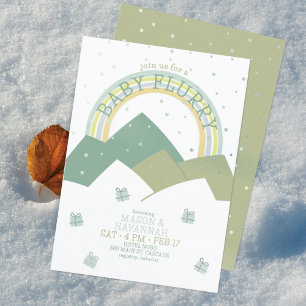 Green Mountain Snow Flurry Baby shower uitnodiging