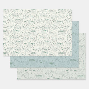 Green Mountain Toile Gift Wrap Set van 3 Inpakpapier Vel