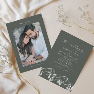 Green Mountains Outdoor Pine Tree Bruiloft Kaart