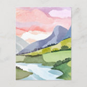 Green Mountainside Sunrise | Waterverf Briefkaart (Voorkant)