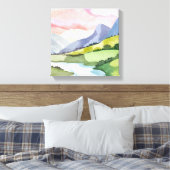 Green Mountainside Sunrise | Waterverf Canvas Afdruk (Insitu (Slaapkamer))