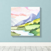 Green Mountainside Sunrise | Waterverf Canvas Afdruk (Insitu (Houten vloer))