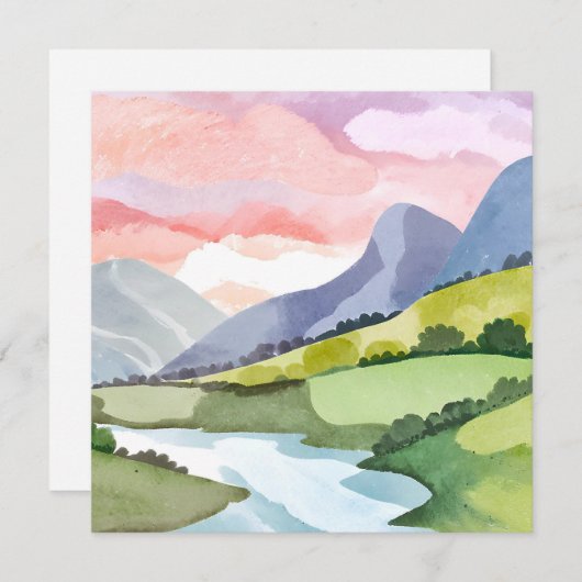 Green Mountainside Sunrise | Waterverf Kaart (Voorkant / Achterkant)
