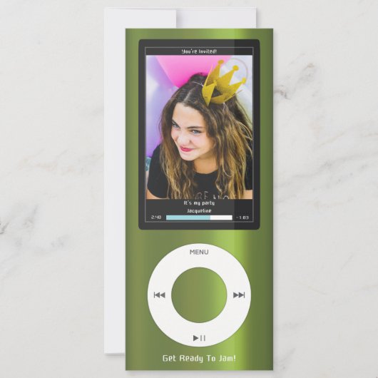 Green MP3 Music Player II Birthday Kaart (Voorkant)