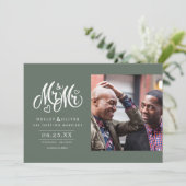 Green Mr. & Mr. Script - Sla de datum op met foto Save The Date (Staand voorkant)