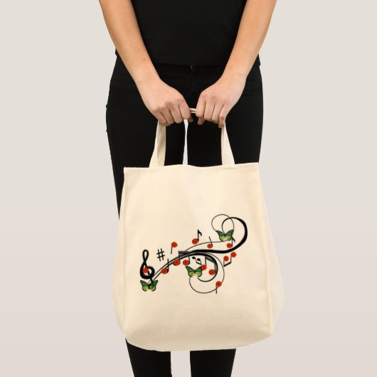 Green Musical Butterflies Tote Bag (Voorkant (product))