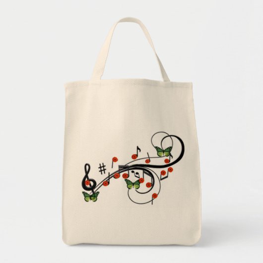 Green Musical Butterflies Tote Bag (Voorkant)