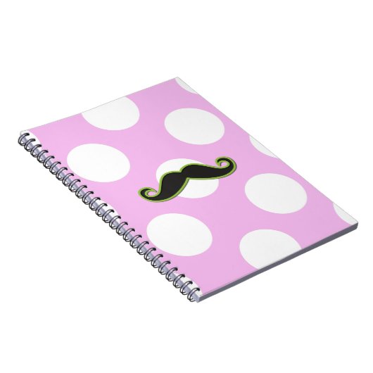 Green Mustache, Curl Mustache, Stache, Polka Dots Notitieboek (Rechterzijde)