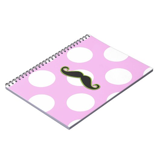 Green Mustache, Curl Mustache, Stache, Polka Dots Notitieboek (Linkerzijde)