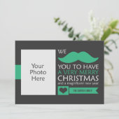 Green Mustache kerstfoto Feestdagenkaart (Staand voorkant)