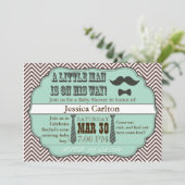 Green Mustache & Stropdassen Baby Shower-uitnodigi Kaart (Staand voorkant)