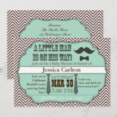 Green Mustache & Stropdassen Baby Shower-uitnodigi Kaart (Voorkant / Achterkant)