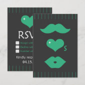 Green Mustache Wedding RSVP Kaartje (Voorkant / Achterkant)