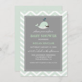 Green Mustache Whale Boy Baby shower Uitnodiging (Voorkant / Achterkant)