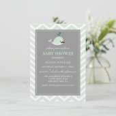 Green Mustache Whale Boy Baby shower Uitnodiging (Staand voorkant)