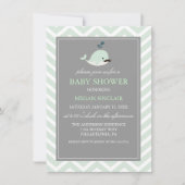 Green Mustache Whale Boy Baby shower Uitnodiging (Voorkant)