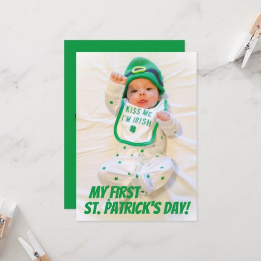 Green My First St. Patrick's Day Holiday Foto Kaart (Voorkant / Achterkant in situ)
