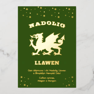 Green Nadolig Llawen Welsh Thmed Merry Kerstry Folie Feestdagenkaart