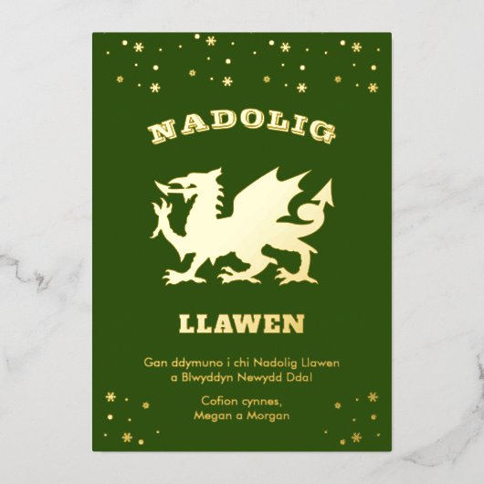 Green Nadolig Llawen Welsh Thmed Merry Kerstry Folie Feestdagenkaart (Voorkant)