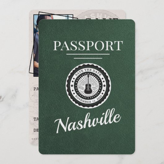 Green Nashville Passport Bewaar de datum Save The Date (Voorkant / Achterkant)