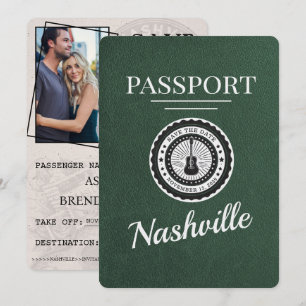Green Nashville Passport Bewaar de datum Save The Date