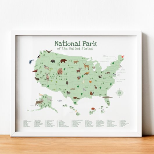 Green National Park Kaart Woodland Nursery Print