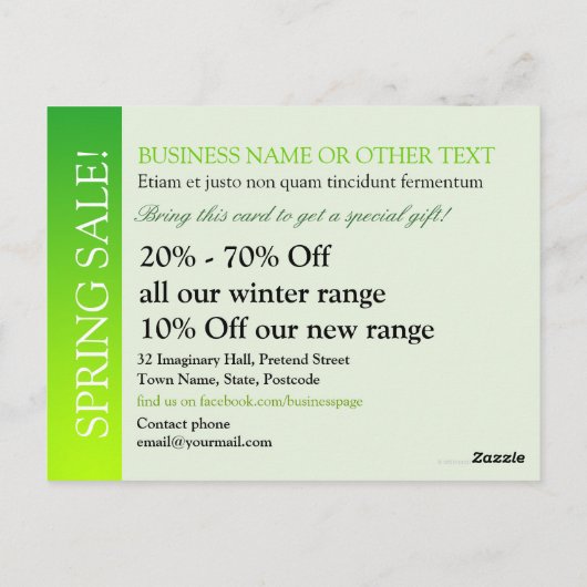 Green Natuur Spring Sale Business Postcard Briefkaart (Achterkant)
