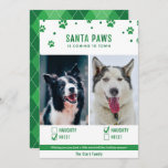 Green Naughty of Nice Two Dog Kerstfotokaart Feestdagenkaart<br><div class="desc">Kute "Santa Paws komt naar de stad" twee hondenfotokaarten met ondeugende of mooie vinkjes.</div>