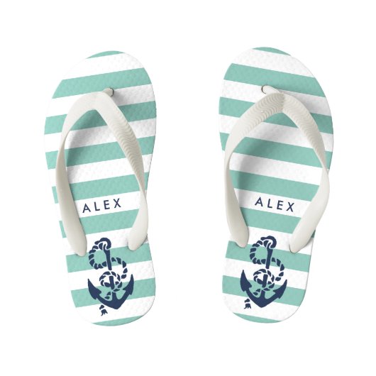 Green Nautical Anchor Boys Teenslippers (Voetbed)
