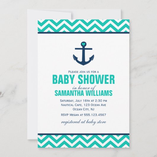 Green Nautical Baby shower Kaart (Voorkant)