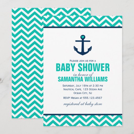 Green Nautical Baby shower Kaart (Voorkant / Achterkant)