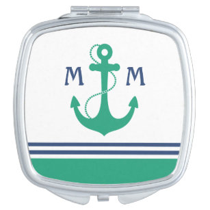 Green Nautical Monogram Makeup Spiegel