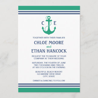 Green Nautical Wedding Invitations Kaart
