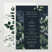 Green Navy Black Leafy Foliage Wedding Programme Programmakaart (Voorkant / Achterkant)