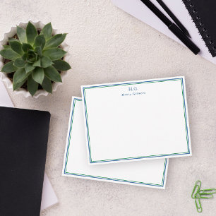 Green Navy Blue Monogrammed Notitiekaartje
