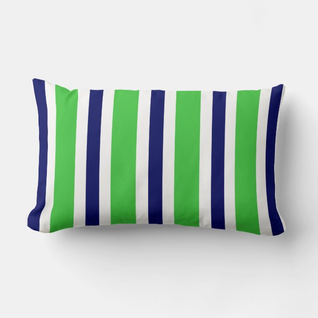 Green Navy Blue & White Stripe Pillow Gift Kussen (Voorkant)