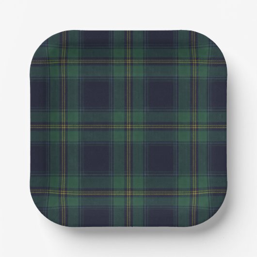 Green Navy Plaid Papieren Bordje (Voorkant)