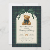 Green Navy Plaid Polo Teddy Bear Baby Shower Kaart (Voorkant)
