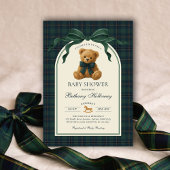 Green Navy Plaid Polo Teddy Bear Baby Shower Kaart