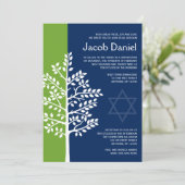 Green Navy Tree of Life Bar Mitzvah Kaart (Staand voorkant)