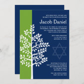 Green Navy Tree of Life Bar Mitzvah Kaart (Voorkant / Achterkant)