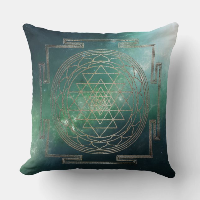 Green Nebula Sri Yantra - Pillow Kussen (Voorkant)