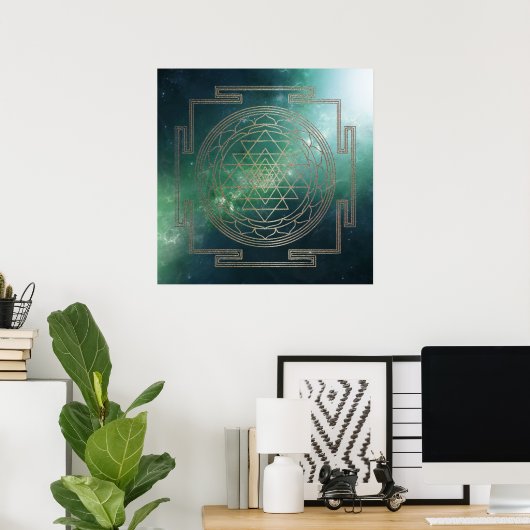 Green Nebula Sri Yantra - Poster (Thuiskantoor)