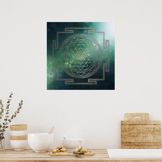 Green Nebula Sri Yantra - Poster (Keuken)