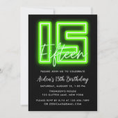 Green Neon 15th Birthday Invitation Kaart (Voorkant)
