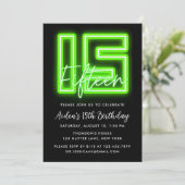 Green Neon 15th Birthday Invitation Kaart (Staand voorkant)