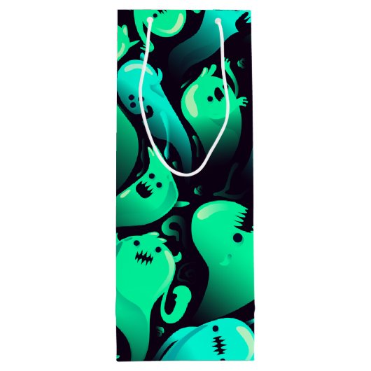 Green Neon Ghost Patroon Wijn Cadeautas (Achterkant)