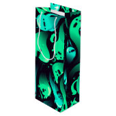 Green Neon Ghost Patroon Wijn Cadeautas (Voorkant Gekanteld)