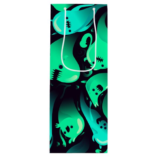 Green Neon Ghost Patroon Wijn Cadeautas (Voorkant)