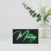 Green Neon & Smoke Makeup Handwritten Script Visitekaartje (Staand voorkant)